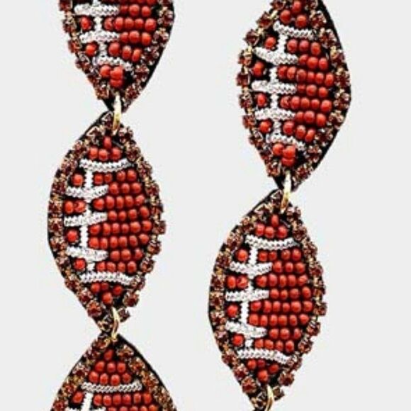 Triple Football Link Dangle Earrings by Treasure Jewelry - Picture 2 of 5